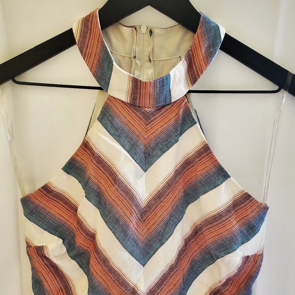 Crystal Sky White and Multi Colored Stripped Halter Back Zip-Up Romper Size S - Picture 2 of 16
